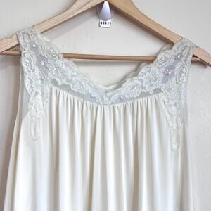 Vintage‎ Shadowline Long Feminine Nightgown Lingerie Size M Cream Lace Dainty